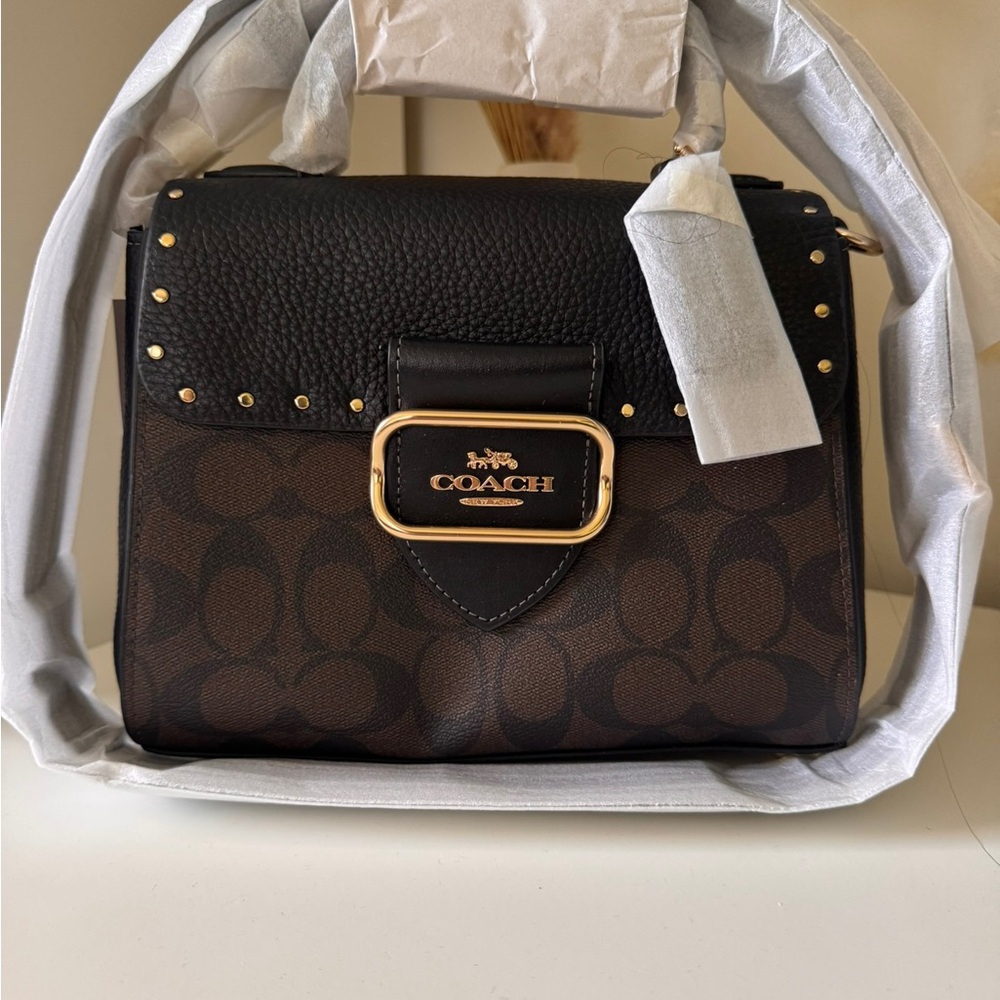 Coach Black and Brown Satchel with Gold Hardware